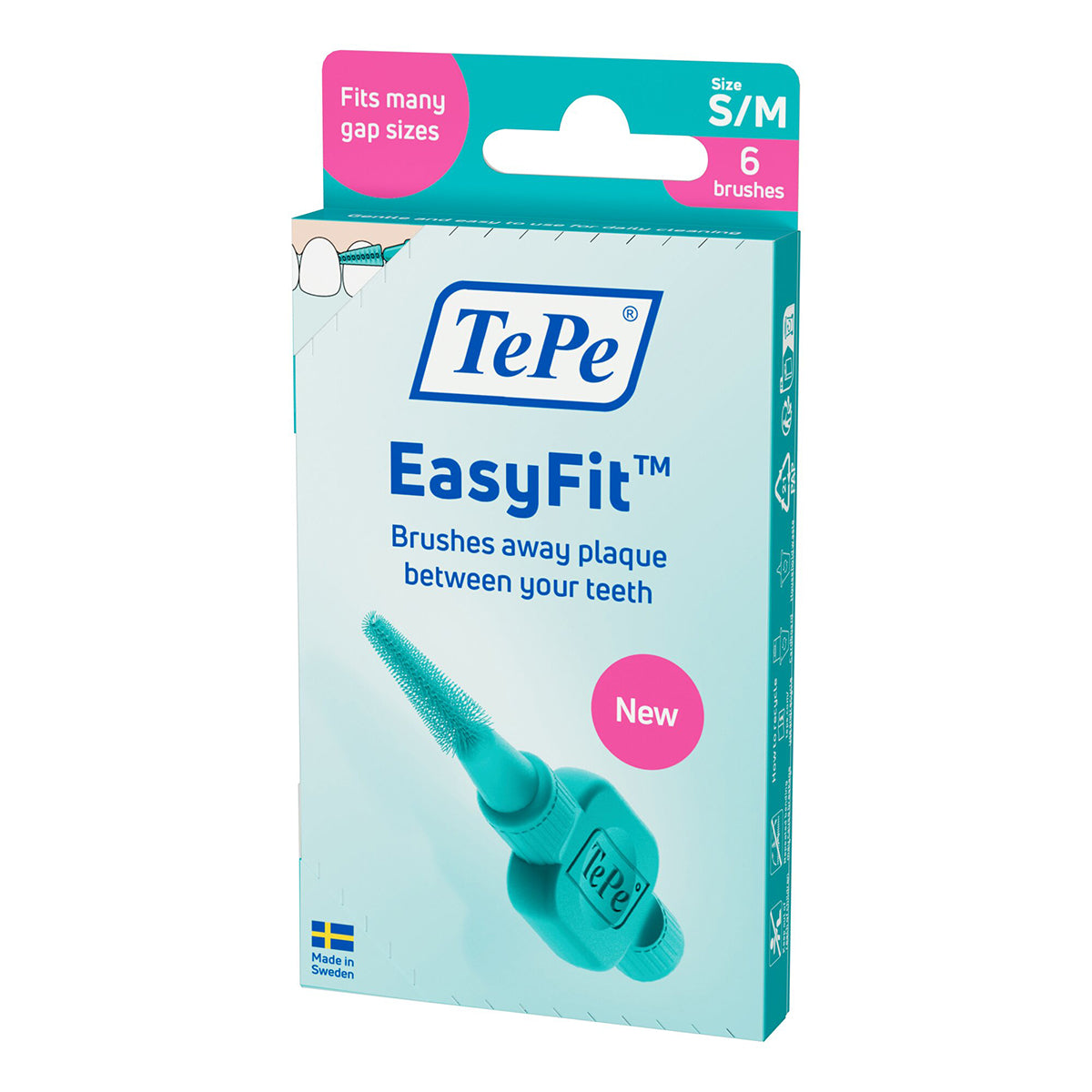 TePe EasyFit interdentale ragers S/M verpakking met turquoise ragerkleur maat S/M