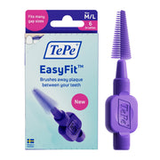 TePe EasyFit interdentale ragers M/L paars verpakking met 6 stuks naast rager