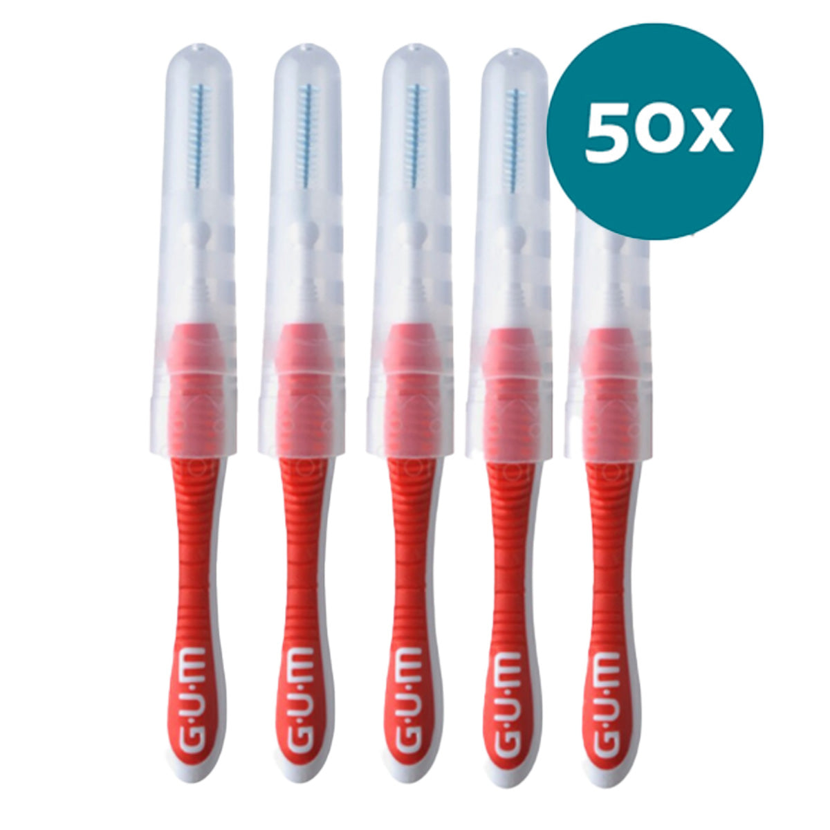 GUM Trav-Ler 0,8mm rood ragers met beschermkapjes, 50x verpakking