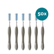 GUM Trav-Ler 2,0mm grijs interdentale ragers, zes stuks met blauwe borsteltjes, 50x-badge