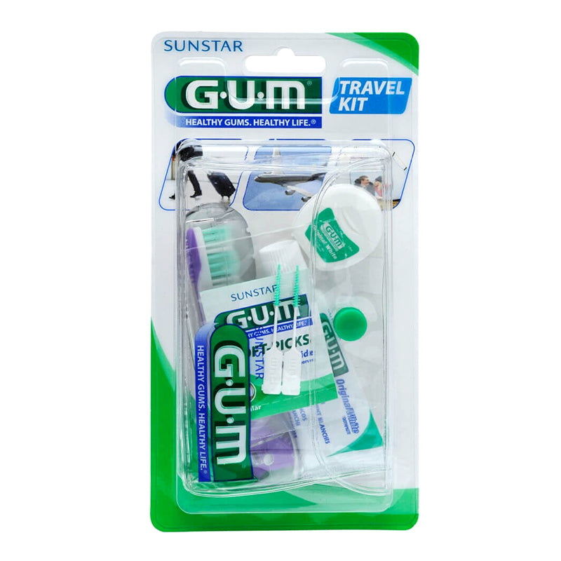 GUM Original White Travel Kit in verpakking met tandenborstel, tandpasta en flosdraad