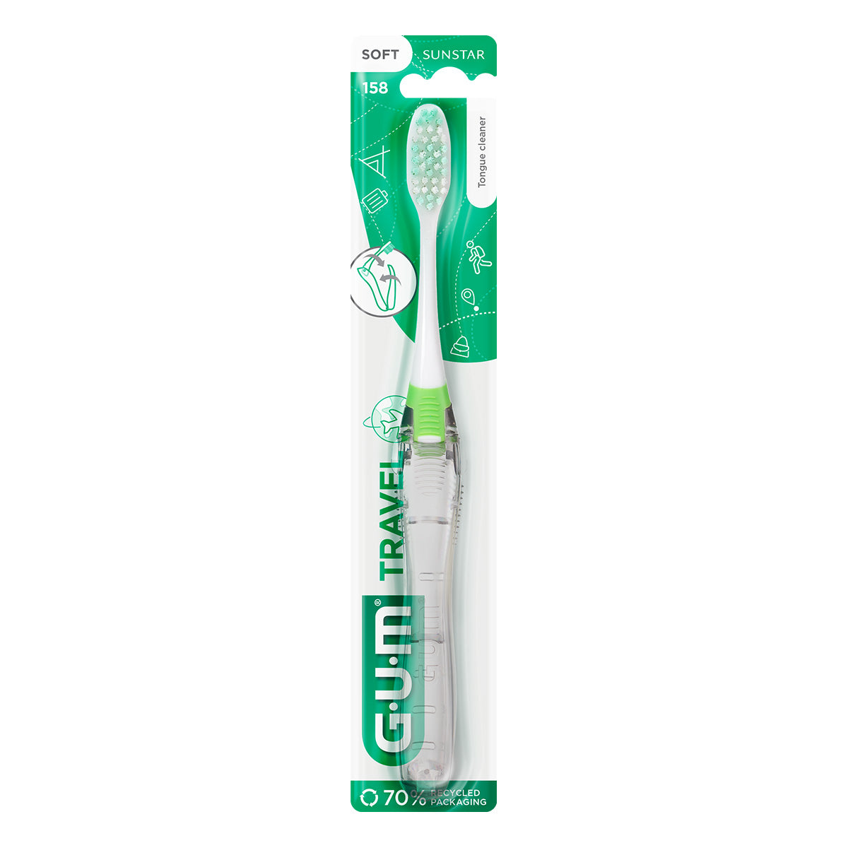 GUM Travel tandenborstel soft in verpakking met tongreiniger