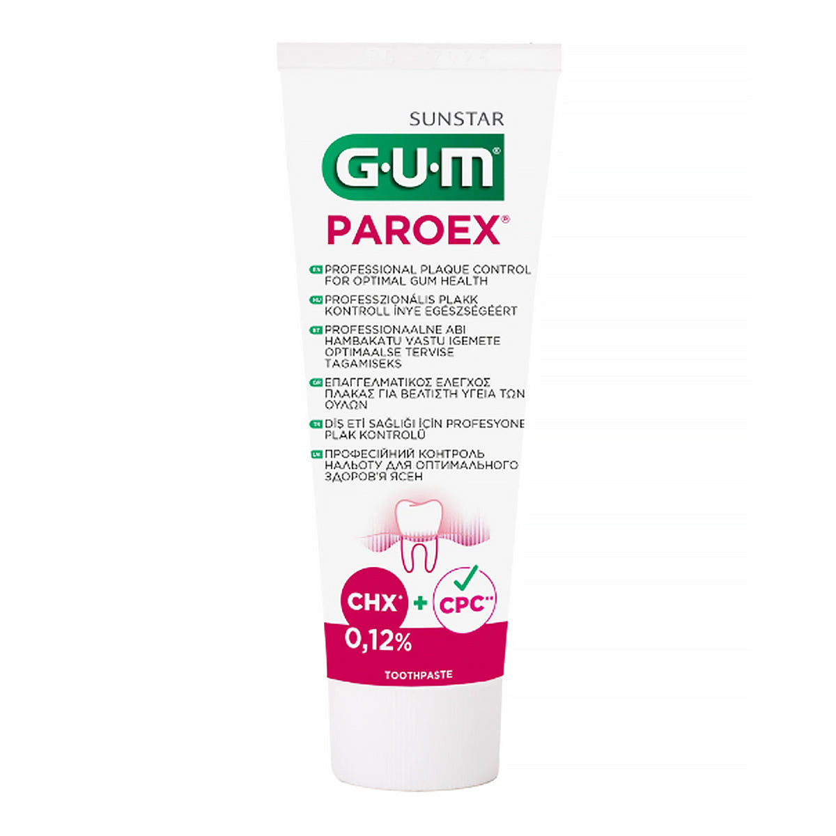 Gum Paroex tandpasta 0,12% chloorhexidine tube met CHX en CPC vermelding