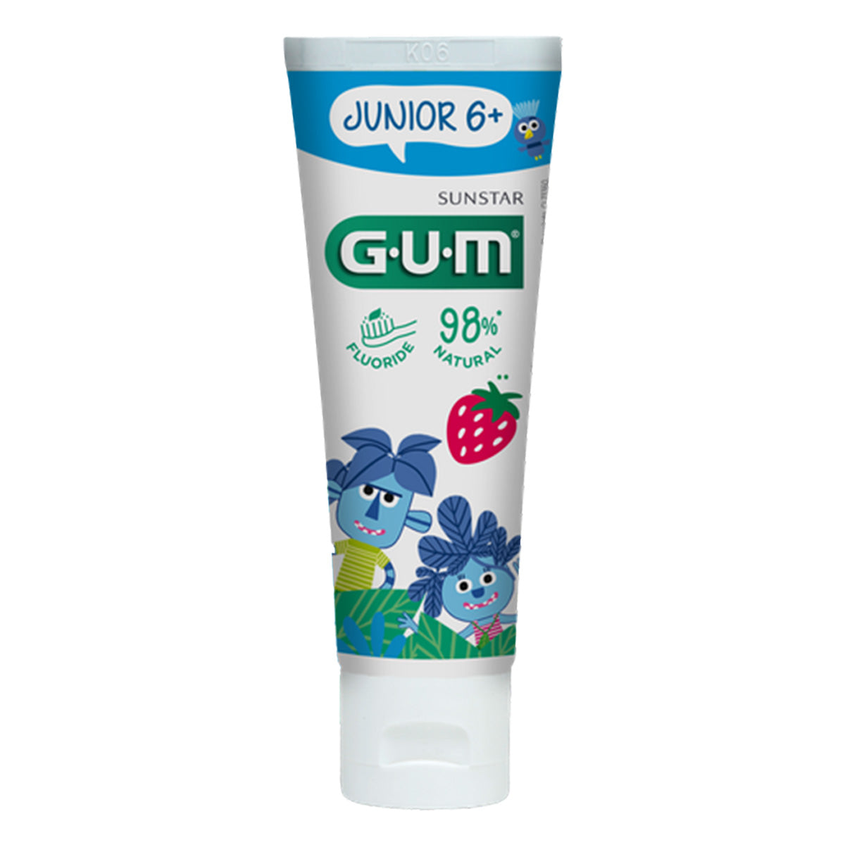 GUM Junior tandpasta 6+ jaar, tube met aardbeiensmaak en kindercartoon