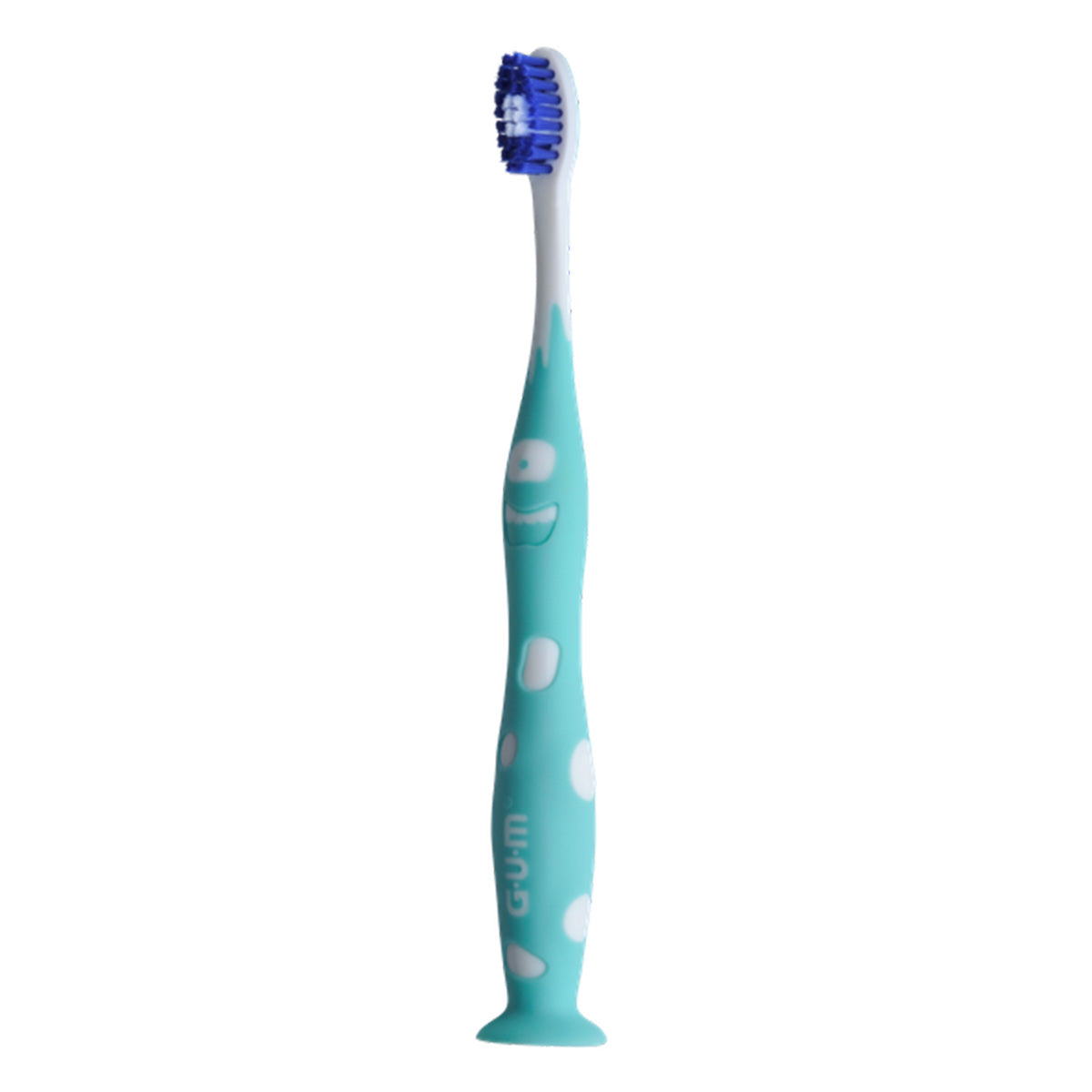 GUM Junior tandenborstel 7-9 jaar, turquoise met witte stippen en zuignap