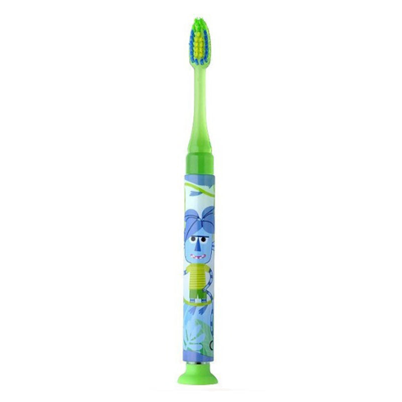 GUM Junior+Timer tandenborstel groen met blauwe kinderfiguur op de handgreep