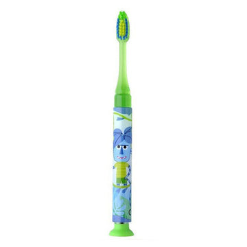 GUM Junior+Timer tandenborstel groen met blauwe kinderfiguur op de handgreep