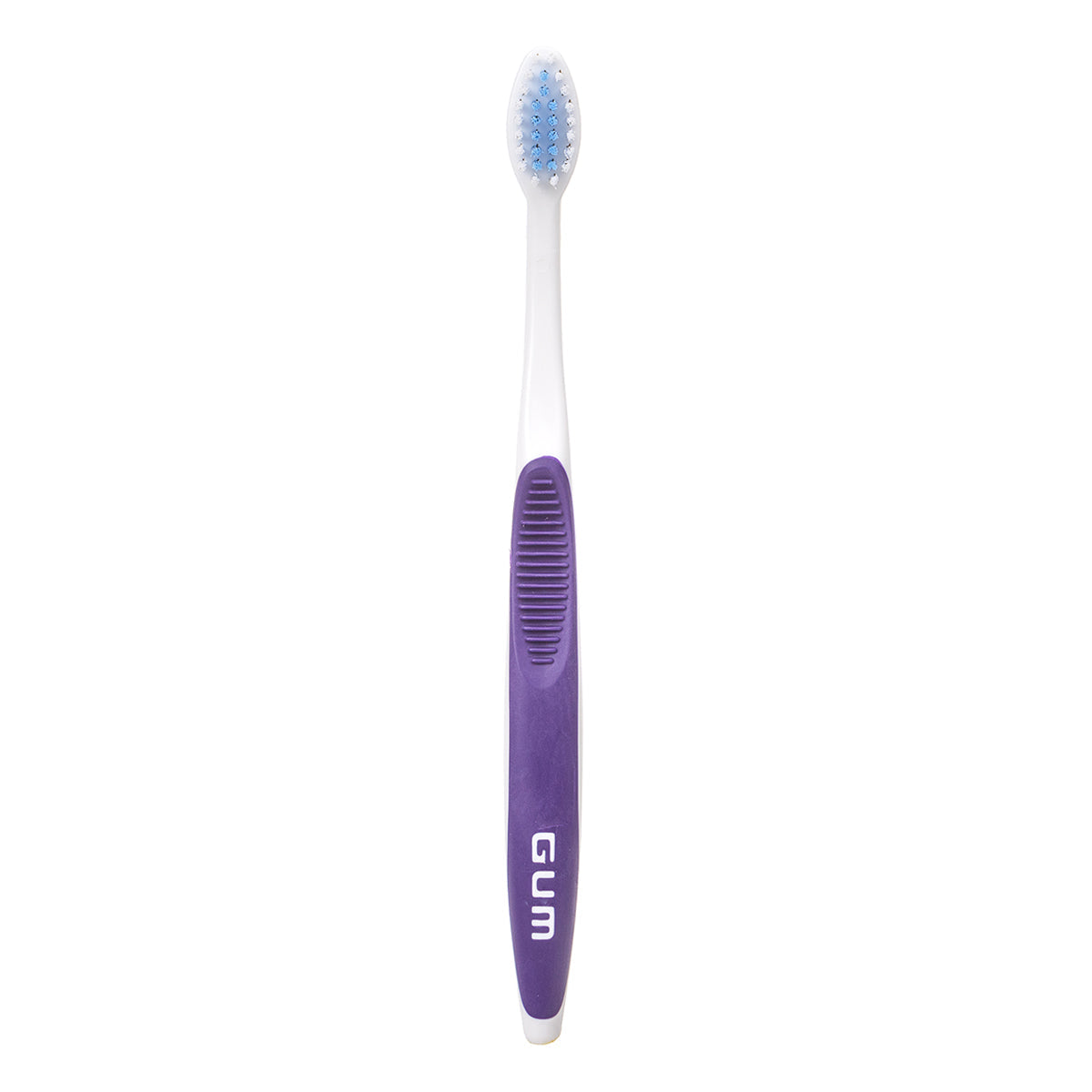 GUM Ortho tandenborstel met paarse handgreep en blauwe borstelharen