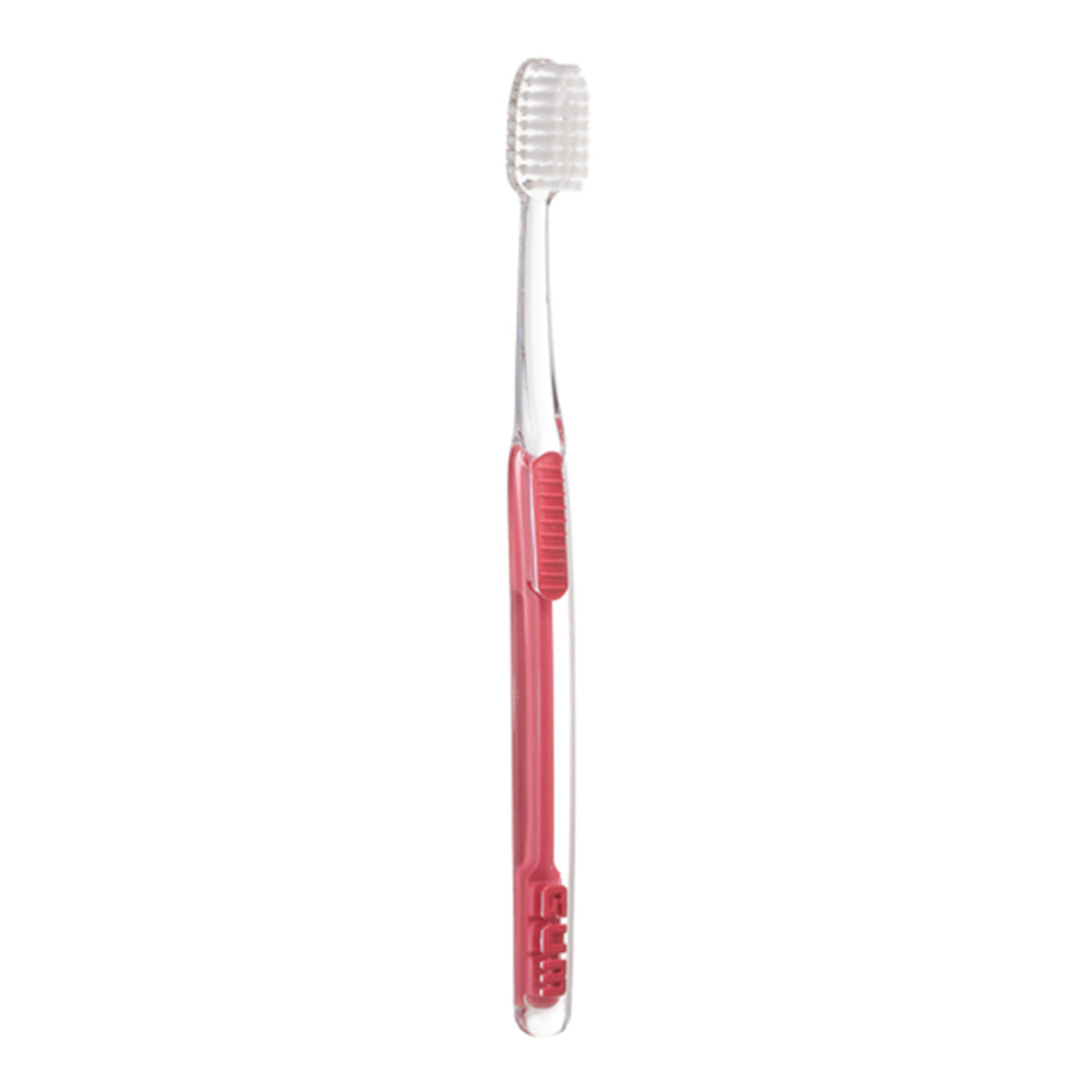 GUM Post-Operation tandenborstel met roze steel en witte kop schuin van opzij
