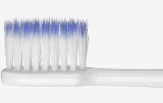 Gum Sonic Daily tandenborstel close-up van witte en blauwe borstelharen