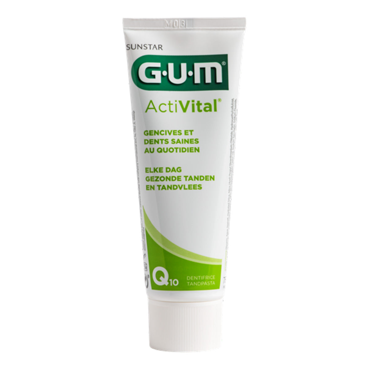 GUM ActiVital tandpasta tube met Q10, groen-witte verpakking