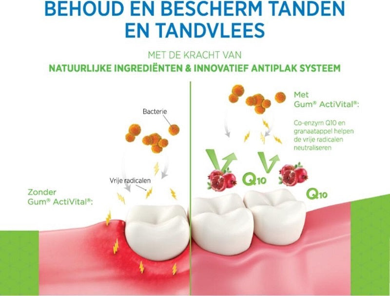 Gum ActiVital tandpasta uitleg werking co-enzym Q10 tegen vrije radicalen