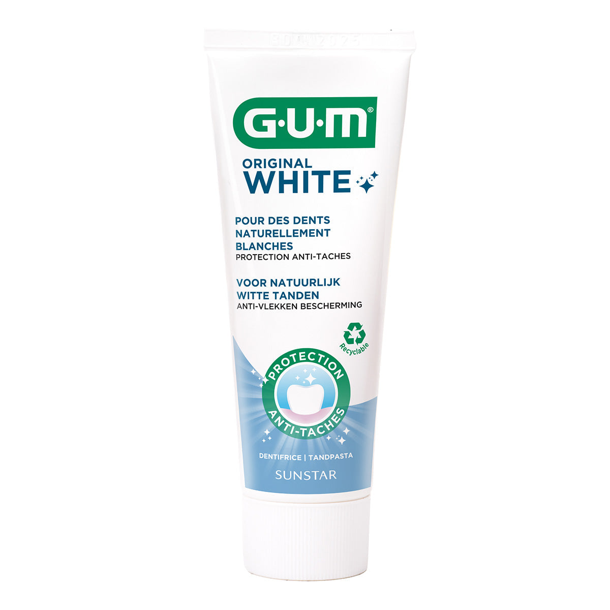 GUM Original White tandpasta tube met witte dop tegen anti-vlekken bescherming