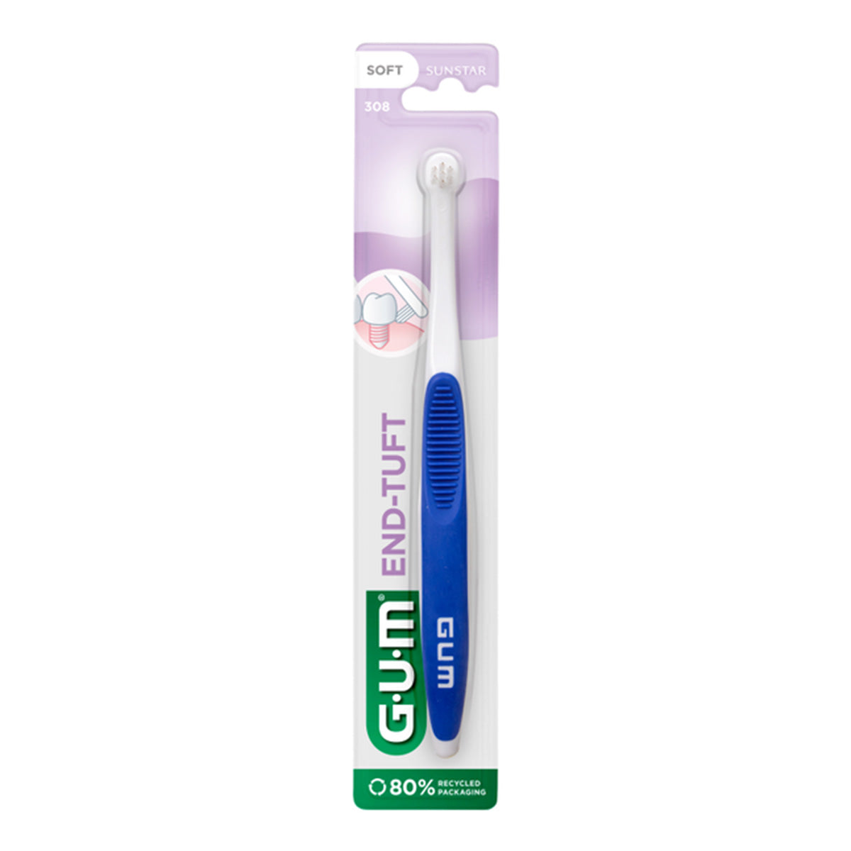 GUM End-Tuft tandenborstel soft in verpakking met blauw handvat