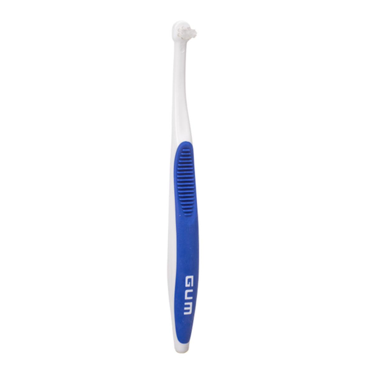 GUM End-Tuft tandenborstel met blauw-witte steel en klein rond opzetborstelkopje
