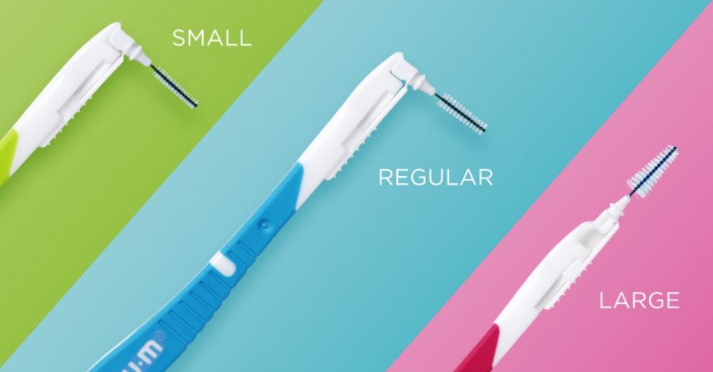 GUM Bi-Direction ragers in maten small, regular en large naast elkaar