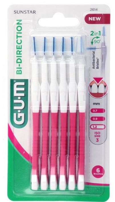 GUM Bi-Direction ragers 1,2 mm roze large verpakking met 6 stuks