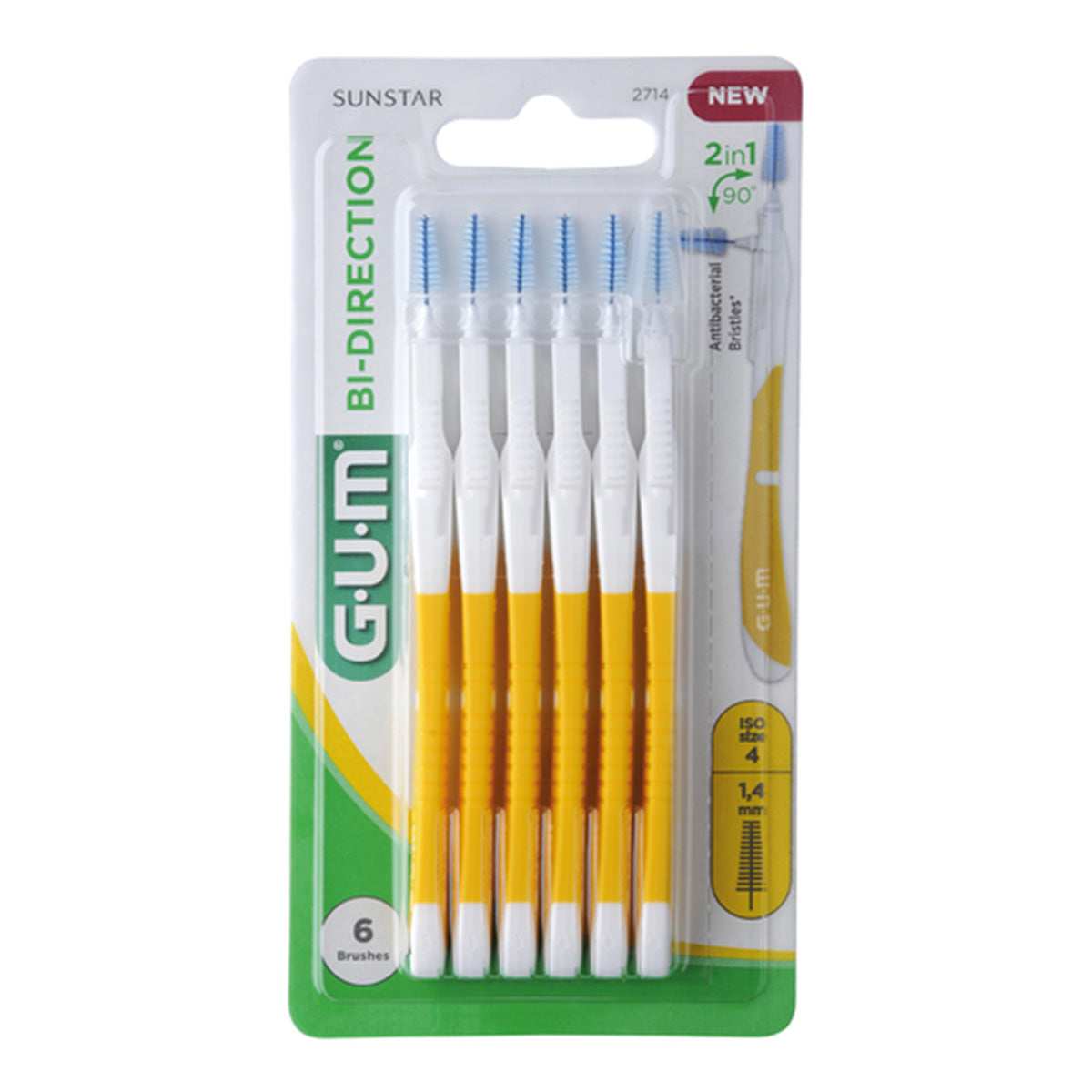 GUM Bi-Direction ragers 1,4 mm geel, verpakking met 6 stuks