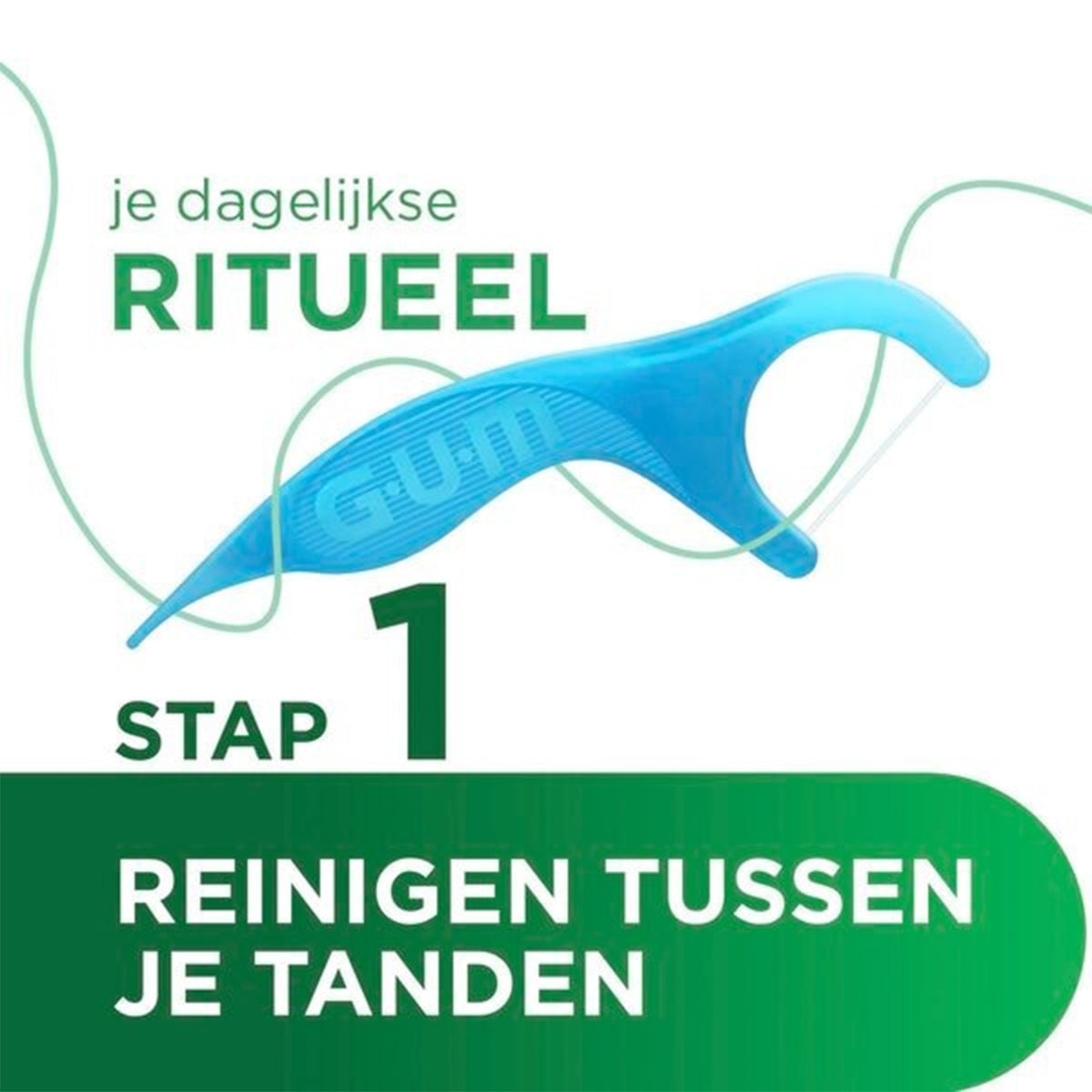 GUM Easy Flossers stap 1 in dagelijks rituEEL, reinigen tussen je tanden