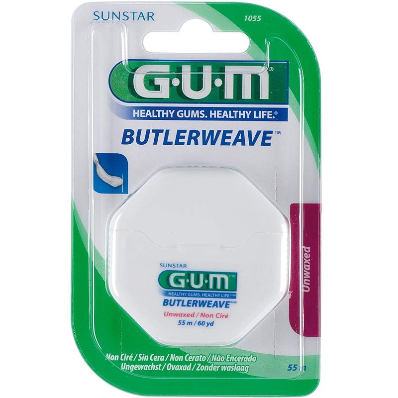 GUM Butlerweave Floss mint verpakking met witte houder, ongewaxt, 55 meter