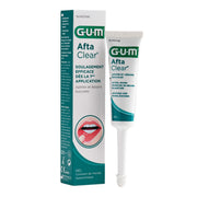 GUM AftaClear gel verpakking en tube naast elkaar tegen witte achtergrond
