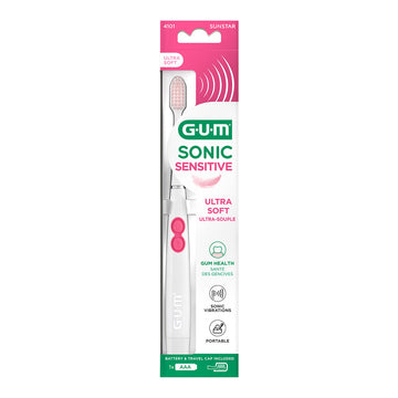 GUM Sonic Sensitive tandenborstel ultra soft verpakking met batterij en reiscap