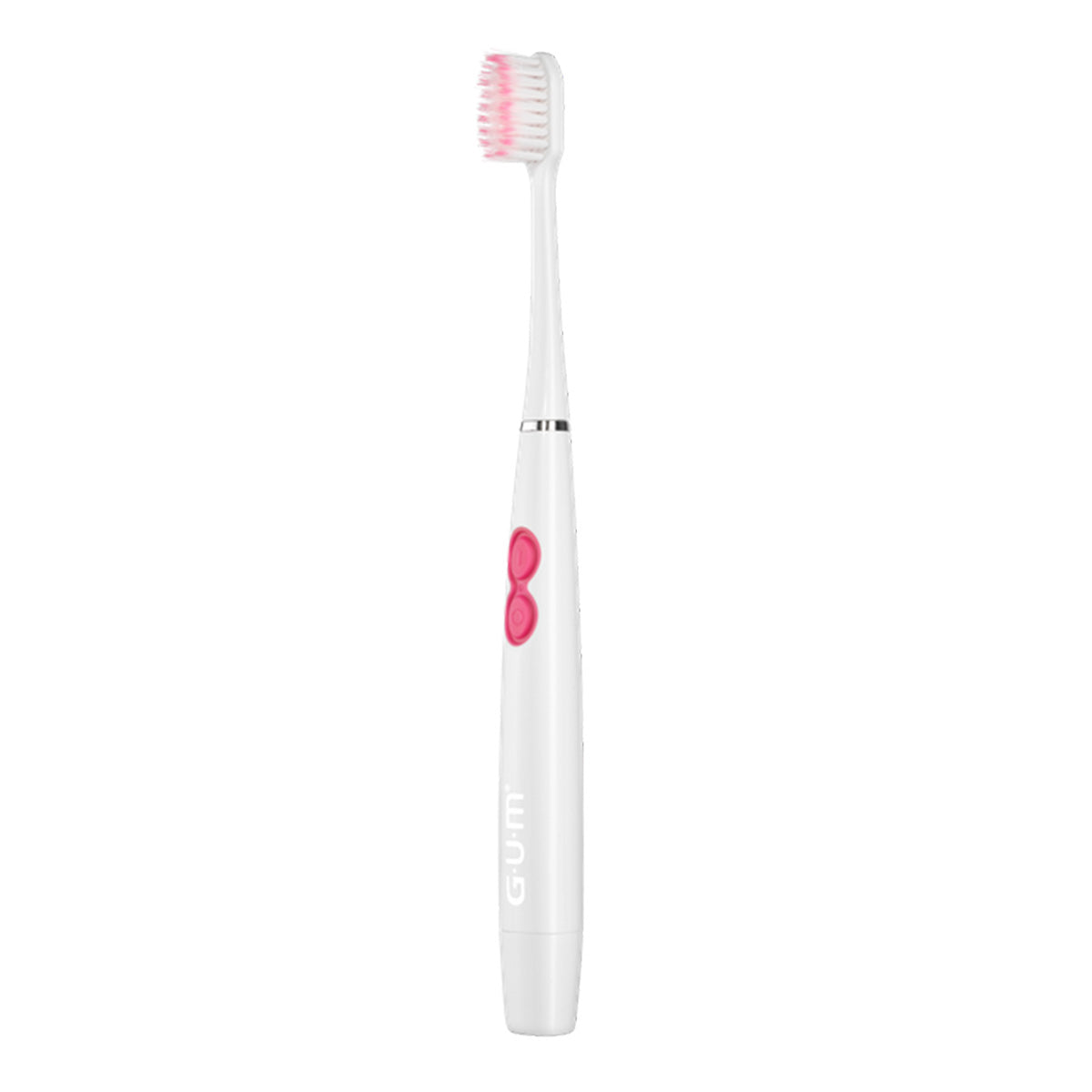 GUM SONIC Sensitive tandenborstel met witte handgreep en roze aan/uitknop
