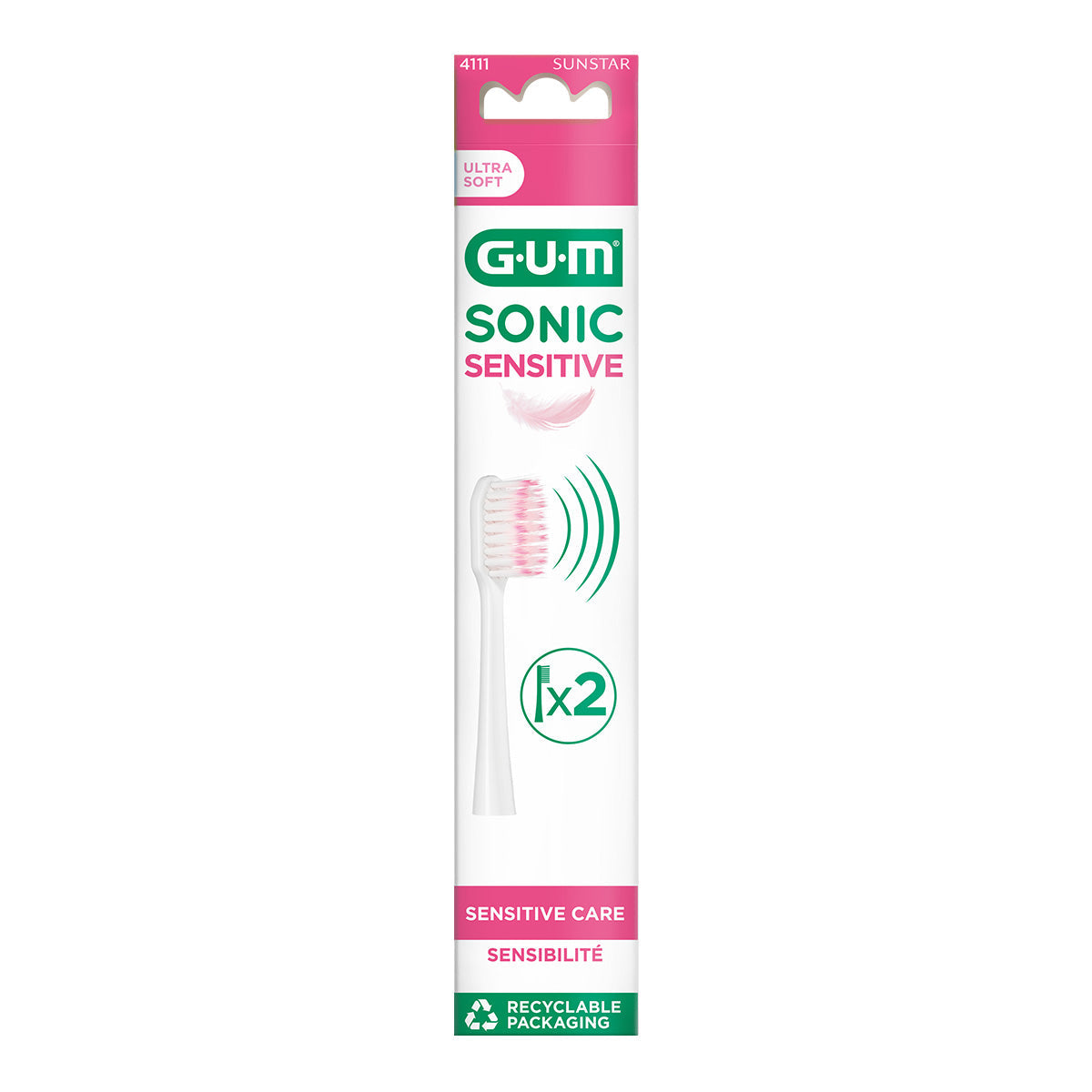 GUM SONIC Sensitive verpakking met ultra zachte opzetborstel, verpakking x2