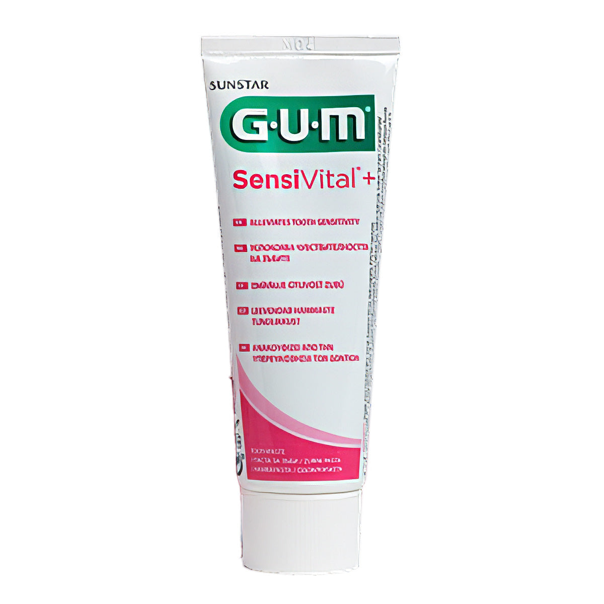 GUM SensiVital+ tandpasta tube met witte dop rechtop staand