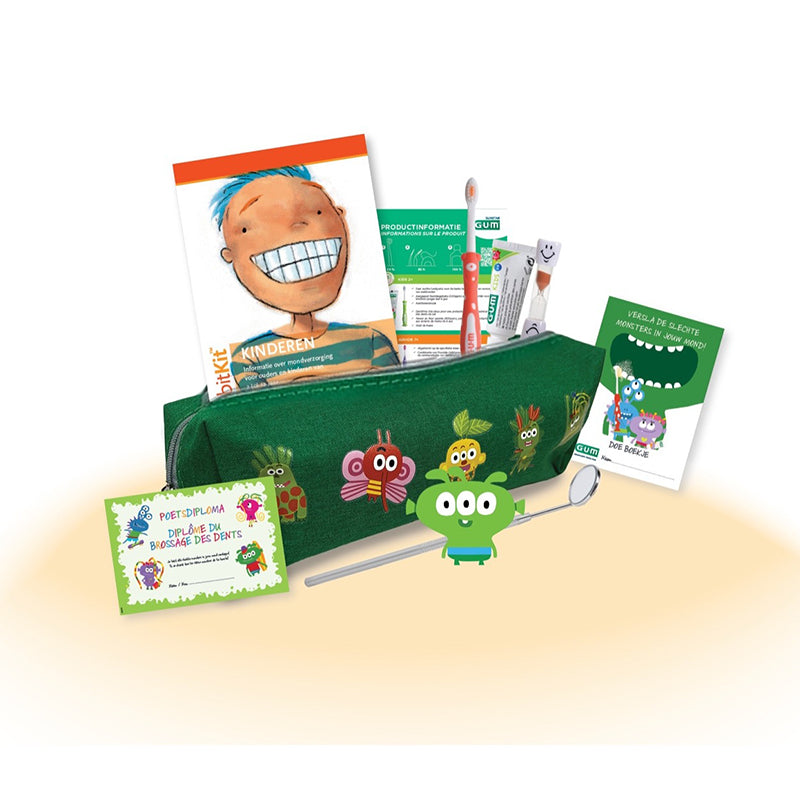 GUM GebitKit kinderen 3-6 jaar met groen etui, tandenborstel, folder en poetsdiploma