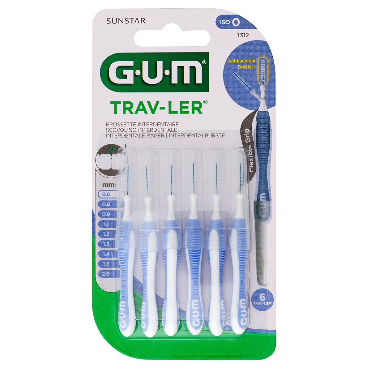 GUM Trav-Ler 0,6mm lavendel interdentale rager, verpakking met zes stuks