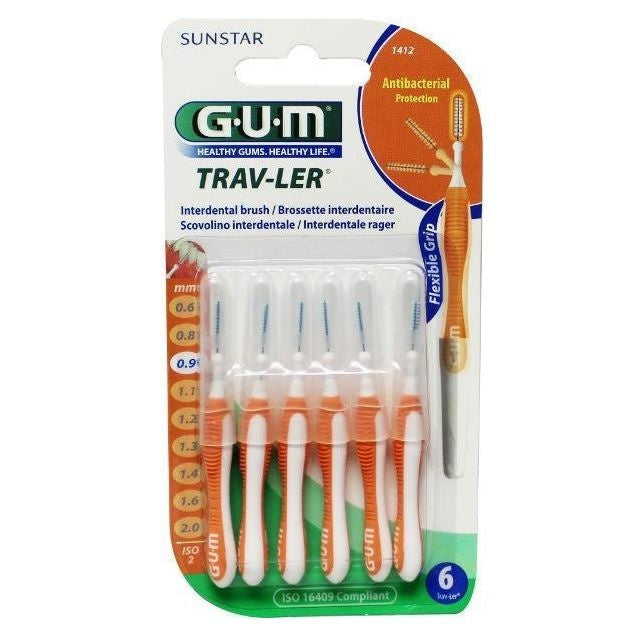 GUM Trav-Ler interdentale ragers 0,9mm oranje, verpakking met zes stuks