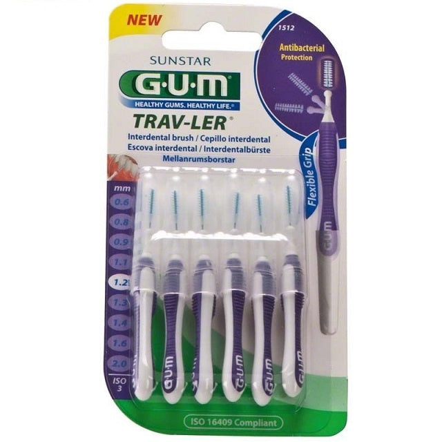 GUM Trav-Ler interdentaalborstels 1,2mm paars in blisterverpakking met houder