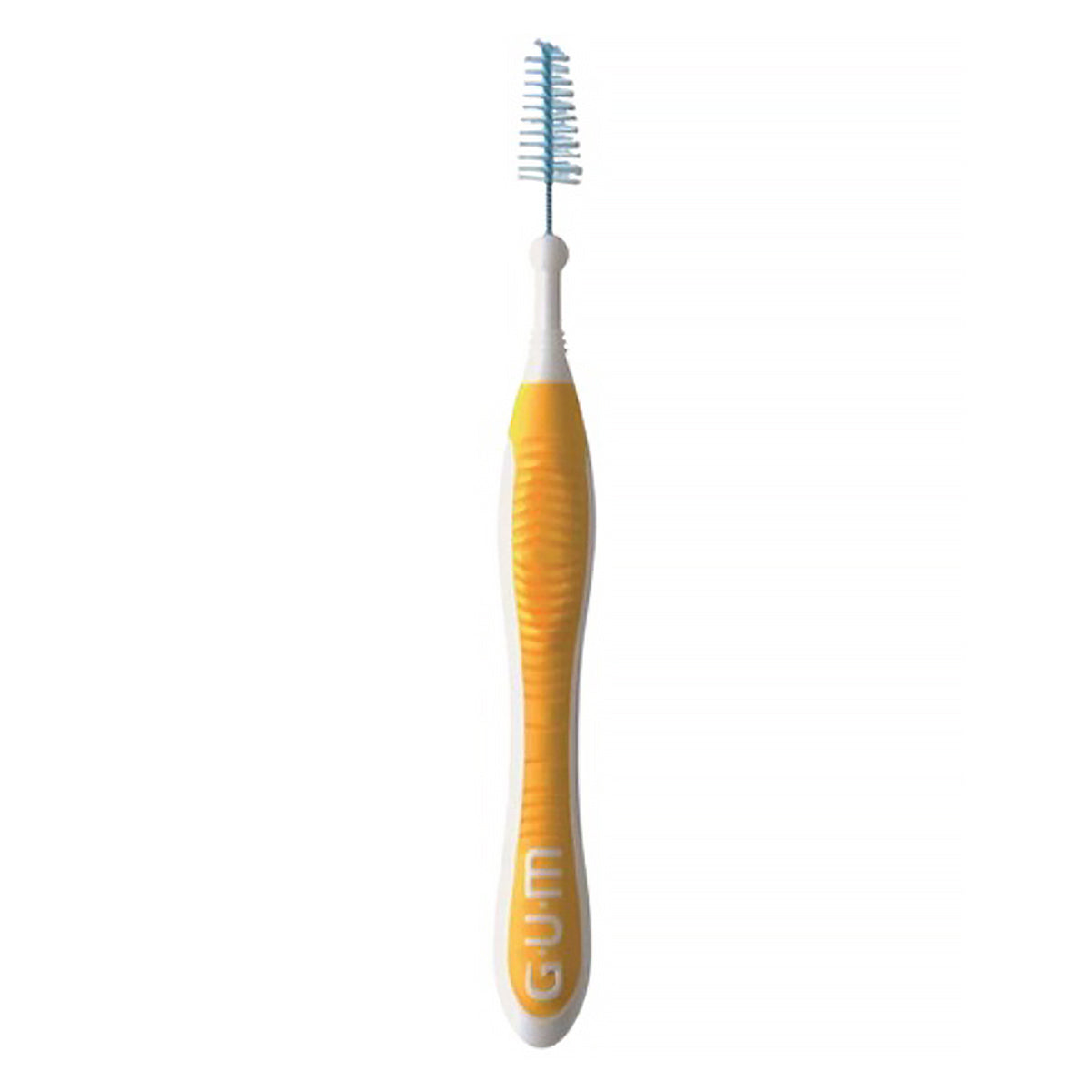 GUM Trav-Ler 1,3mm geel ragerhandvat met blauwe borstelkop rechtop