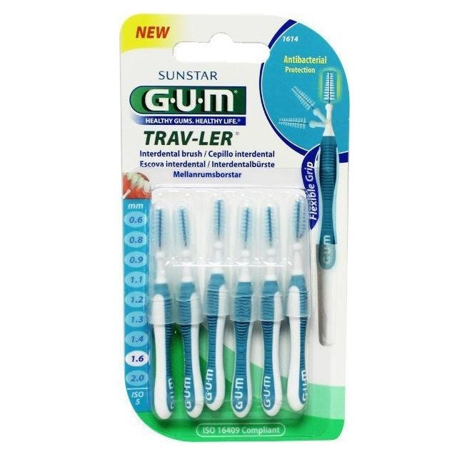 GUM Trav-Ler 1,6mm blauw interdentale borstels in verpakking van zes stuks