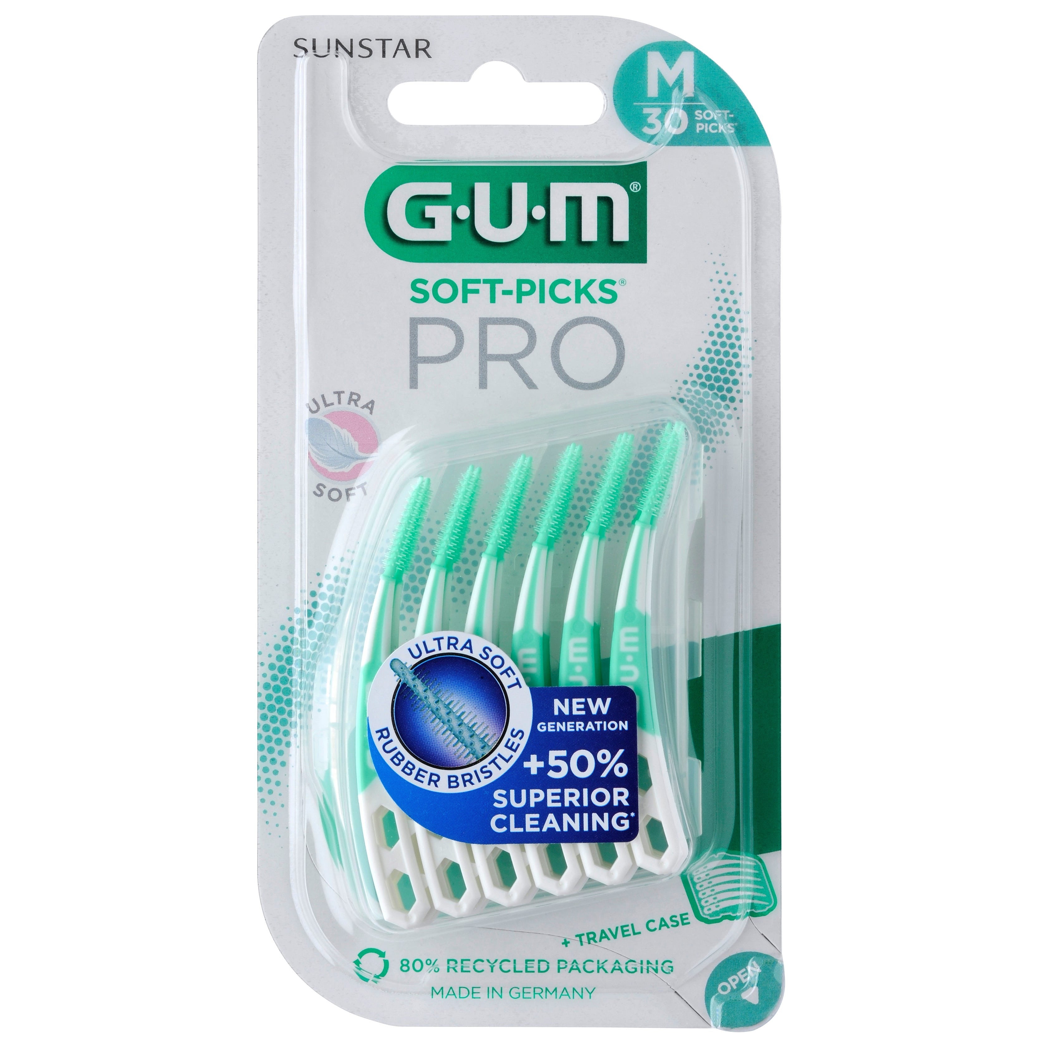 GUM Soft-Picks PRO Medium lichtgroen verpakking met 30 stuks en travel case