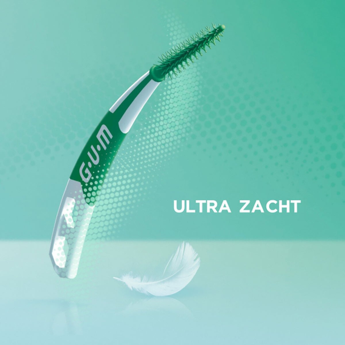 GUM Soft-Picks PRO Large groen interdentale rager met veertje, tekst ultra zacht