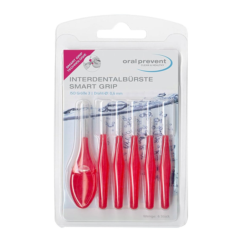 Oral Prevent Smart Grip ragers verpakking met 6 rode ragers 0,6mm ISO 3