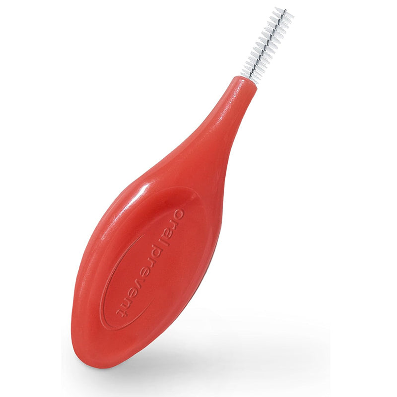 Oral Prevent Smart Grip rager rood met metalen borsteltje in close-up