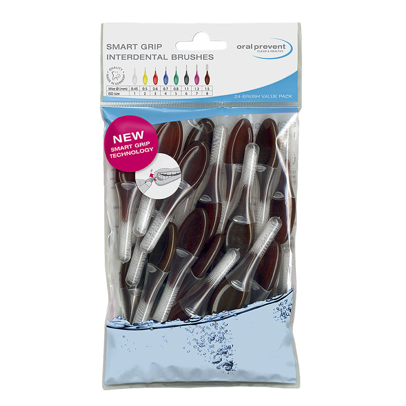 Oral Prevent Smart Grip ragers navulzak bruin 1,5mm/ISO 8, verpakking met 24 stuks