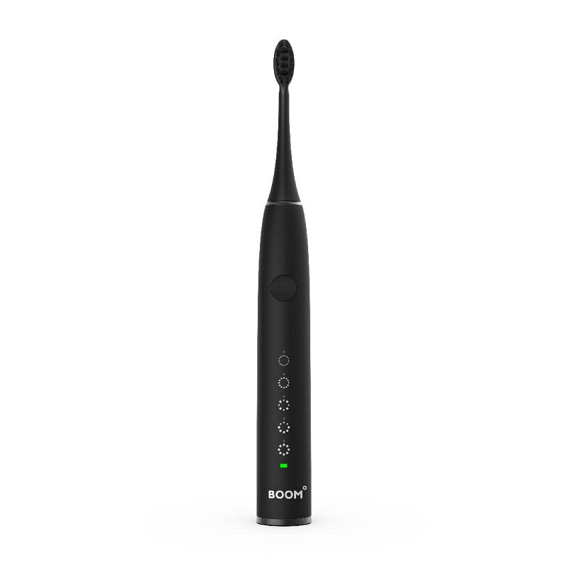 Boombrush Sonische tandenborstel zwart met knop en led-indicatoren op handvat