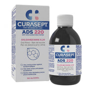 Curasept ADS DNA 220 mondspoelmiddel 0,20% chx doos en fles naast elkaar
