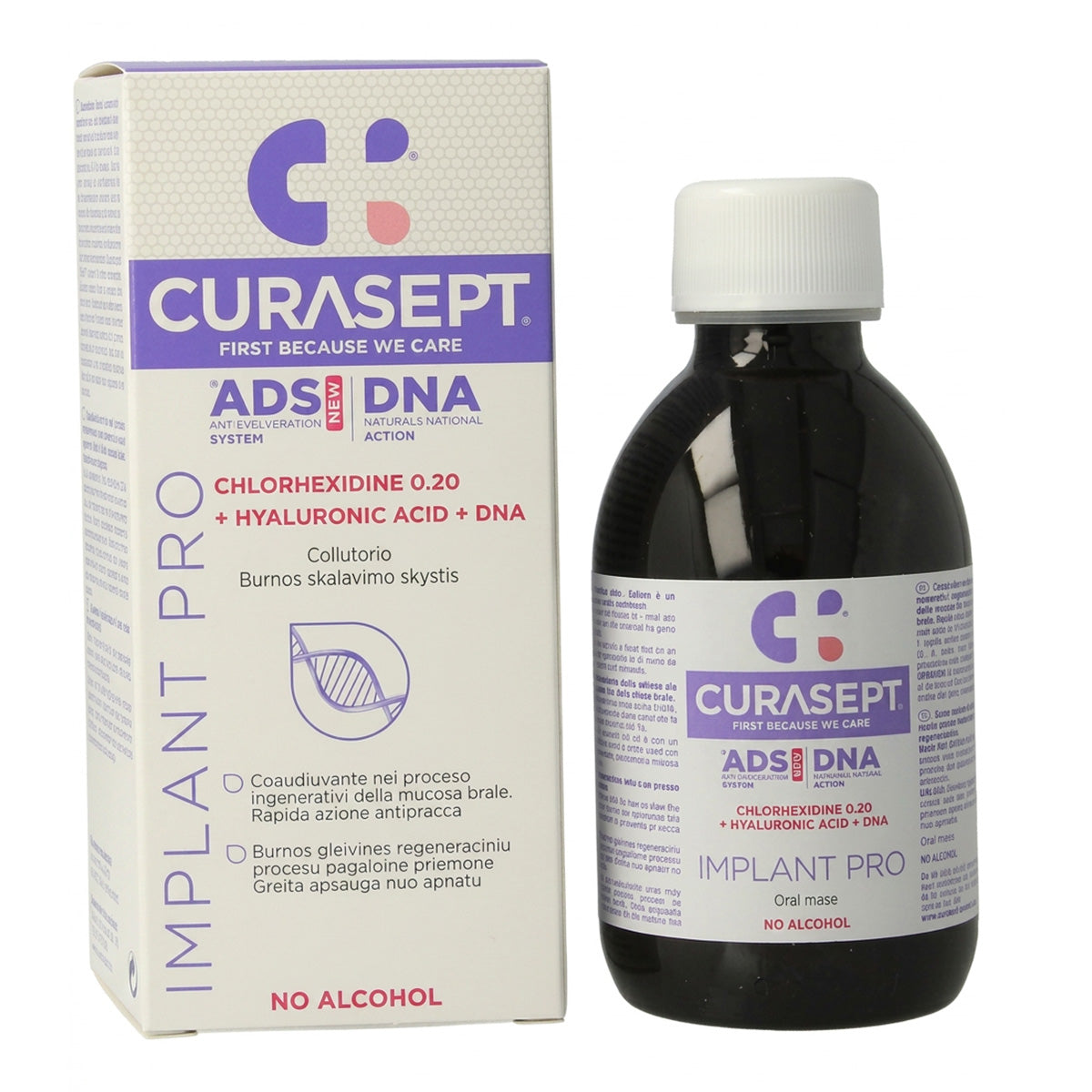 Curasept ADS DNA Implant PRO mondspoeling flacon met verpakking chloorhexidine 0,20