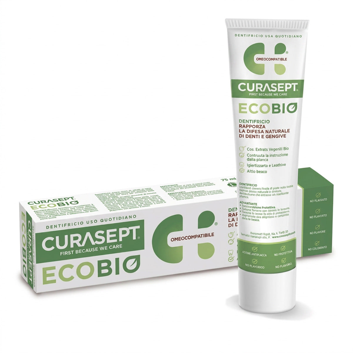 Curasept Ecobio tandpasta groene verpakking met tube en doosje 75 ml