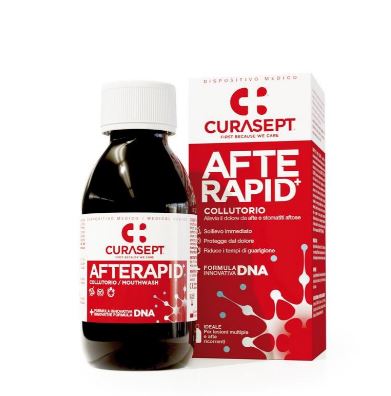 Curasept AfteRapid DNA mondspoelmiddel fles met verpakking ernaast