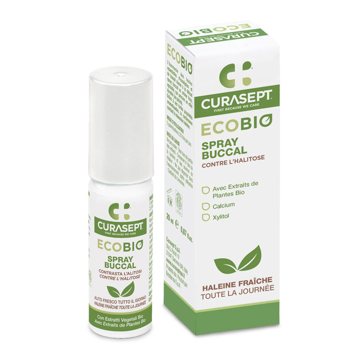 Curasept Ecobio spray tegen slechte adem met verpakking en flesje