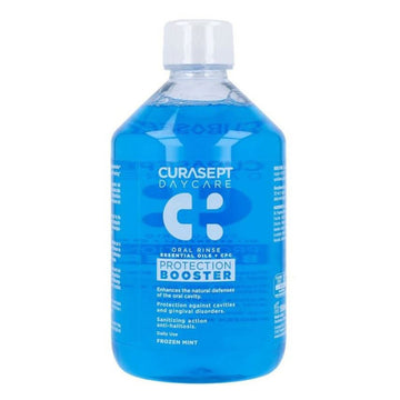 Curasept Daycare mondspoeling Booster Frozen Mint blauwe fles met witte dop