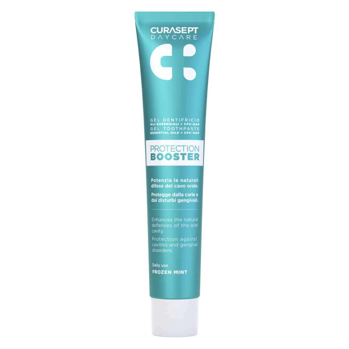 Curasept Dent Daycare tandpasta Frozen Mint tube met Protection Booster tekst