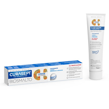 Curasept Biosmalto tandpasta caries junior verpakking en tube 75ml