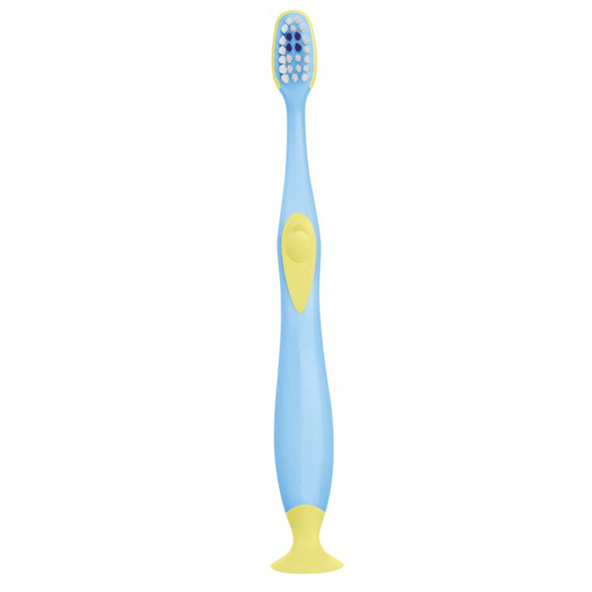 Curasept BIOSMALTO tandenborstel baby blauw met gele zuignap aan onderkant